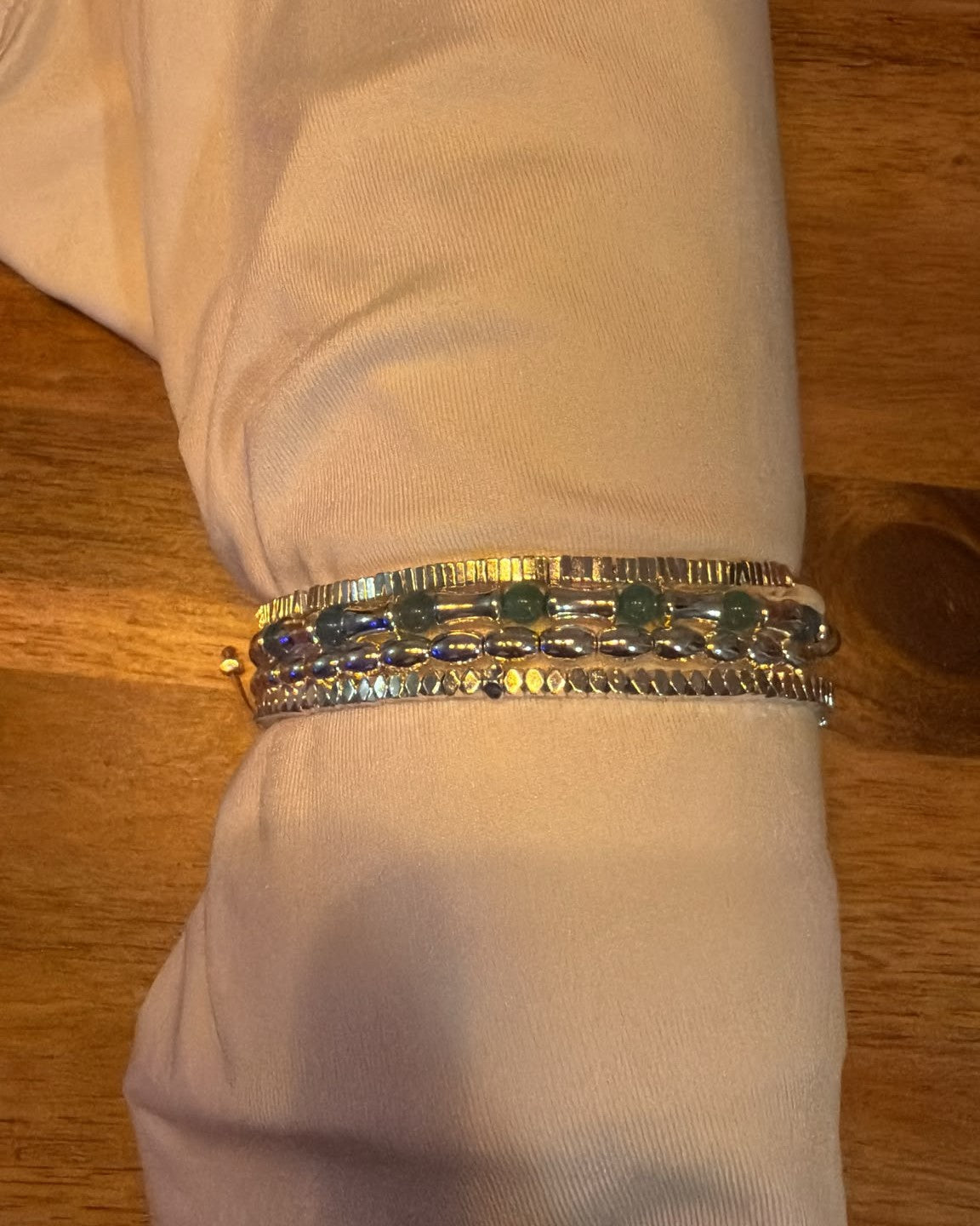 The Verde Set worn as a stack