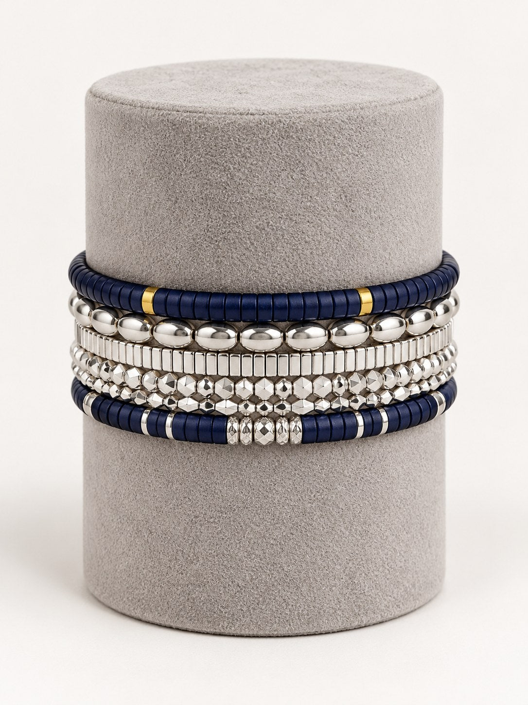The Lapis Set on a suede stand